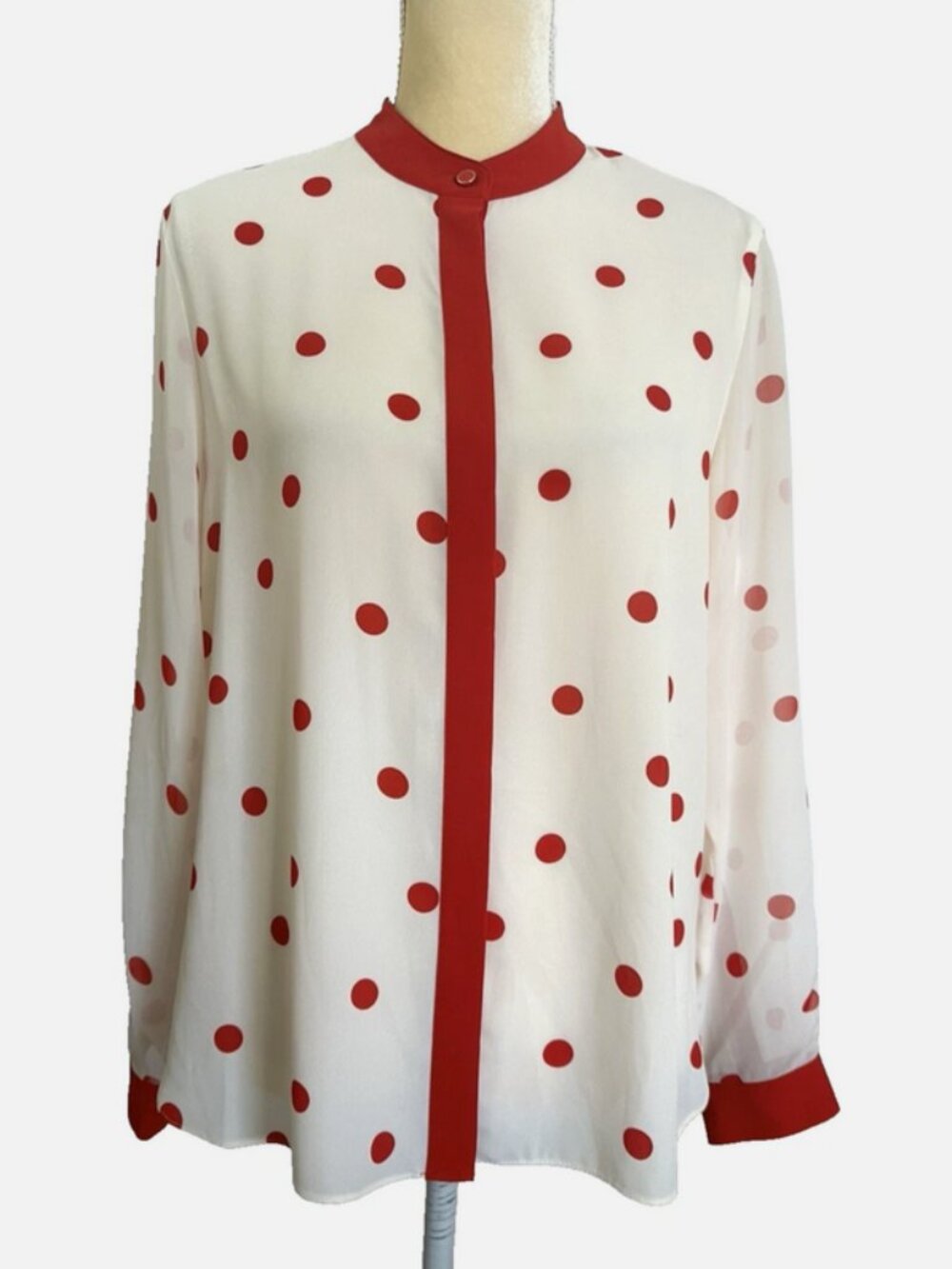 ANNE KLEIN Red Polka Dot Blouse PL Petite Large Top